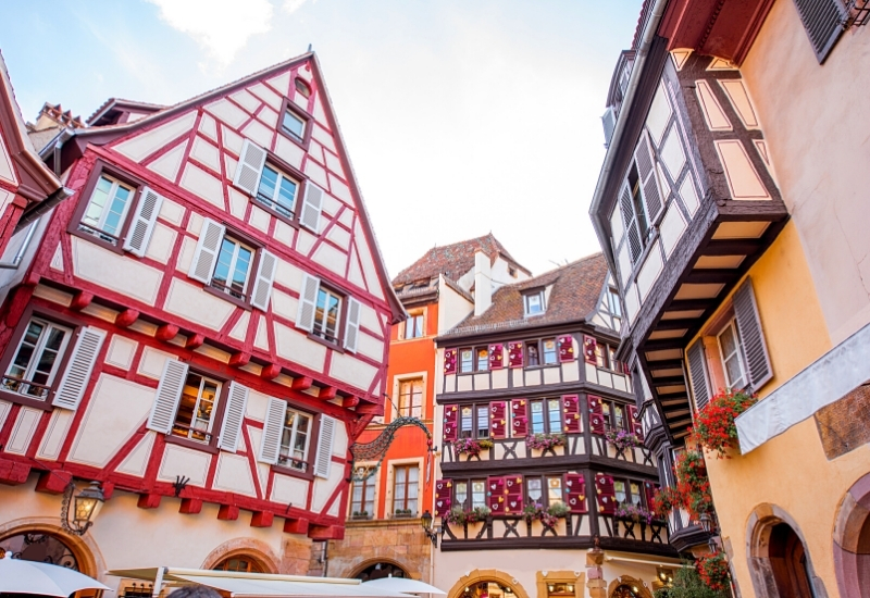 View on the beautiful old half-timbered houses