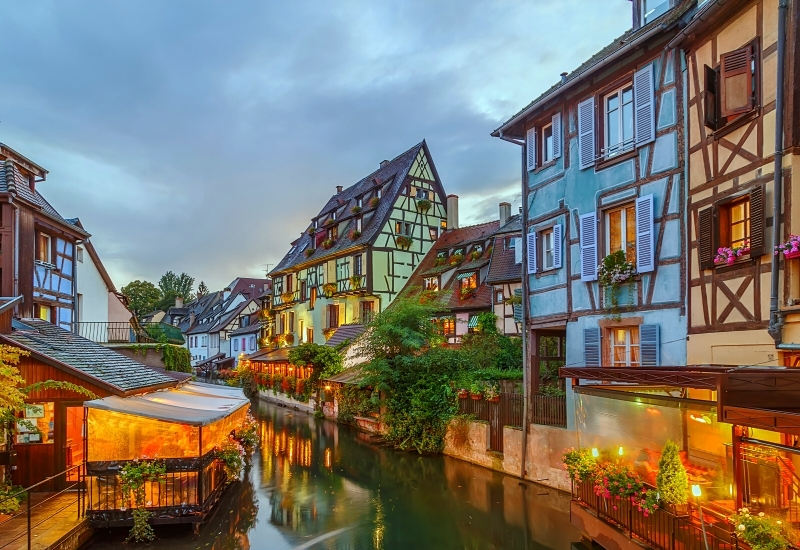 Area little Venice (la Petite Venise) in Colmar, Alsace, France. Evening