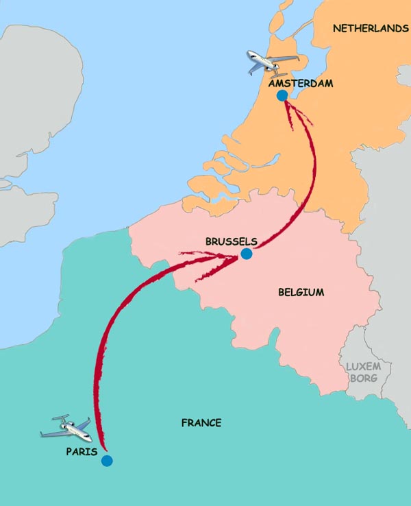 Paris, brussels & amsterdam tour map